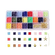 DIY Heishi Beads Jewelry Kits, with Handmade Polymer Clay Beads, Alloy Pendants, Elastic Thread, Brass Spacer Beads & Ball Head Pins & Jump Rings, Scissors, Golden, 4x1mm, Hole: 1mm, about 5320~5700pcs(DIY-SZ0001-02-4mm)