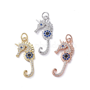 Brass Micro Pave Cubic Zirconia Pendants, Long-Lasting Plated, Sea Horse, Colorful, Real 18K Gold Plated, Mixed Color, 26x11x2mm, Hole: 3.1mm(ZIRC-G160-54)