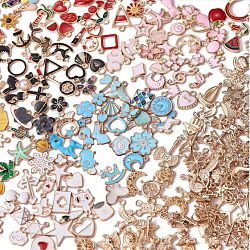 300 Pieces Wholesale Bulk Lots Jewelry Making Charms Pendant Mixed Shapes Alloy Enamel Charms for Jewelry Necklace Earring Making Crafts, Mixed Color, 13mm, Hole: 1.5mm(JX155A)