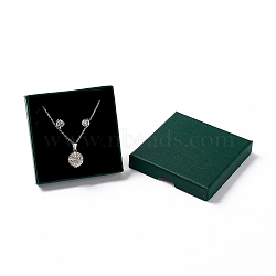 Paper with Sponge Mat Necklace Boxes, Square, Dark Green, 9x9x1.6cm, Inner Diameter: 8.3x8.3x1cm(X-OBOX-G018-01B-01)