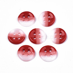 4-Hole Handmade Lampwork Sewing Buttons, Tri-colored, Flat Round, Red, 11.5x2.5mm, Hole: 1.2mm(BUTT-T010-02I)