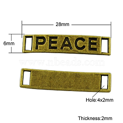 Tibetan Style Rectangle Carved Word Peace Message Links connectors, Cadmium Free & Nickel Free & Lead Free, Antique Bronze, 6x28x2mm, Hole: 2mm(TIBEB-A124544-AB-FF)