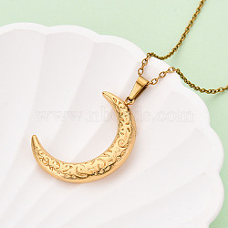 304 Stainless Steel Pendant Necklaces, Moon, Ion Plating(IP), Real 18K Gold Plated, 17.72~18.11 inch(45~46cm)(NJEW-T018-20G)