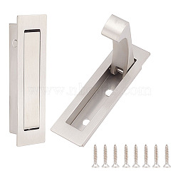 304 Stainless Steel Pocket Door Pull Handle, Edge Pull, Flush Mount Door Pull for Pocket Sliding Door, with Screws, Rectangle, Stainless Steel Color, 80x22x13.5mm, Hole: 5mm(STAS-WH0044-15P)