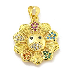 Rack Plating Brass Micro Pave Cubic Zirconia Pendants, Long-Lasting Plated, Lead Free & Cadmium Free, Sunflower, Real 18K Gold Plated, 22.5x19.5x3.5mm, Hole: 4x3mm(KK-C074-33G)