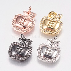 Brass Micro Pave Cubic Zirconia Charms, Apple, Mixed Color, 13.5x11.5x3mm, Hole: 2mm(ZIRC-E147-19)