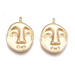 Brass Pendants, Nickel Free, Face, Golden, 17x12.5x2.5mm, Hole: 1.6mm(KK-N232-248)