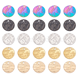 Elite 50Pcs 5 Colors 304 Stainless Steel Charms, Textured, Laser Cut, Flat Round, Mixed Color, 12x1mm, Hole: 1.4mm, 10pcs/color(STAS-PH0003-46)
