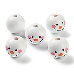 Printed Wood European Beads, Round with Snowman, Pink, 20x18mm, Hole: 5mm(WOOD-Z002-02B)