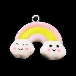 Opaque Resin Pendants, Rainbow Charms with Platinum Plated Iron Loops, Yellow, 20.5x25x7mm, Hole: 2mm(CRES-Z005-01A-P)