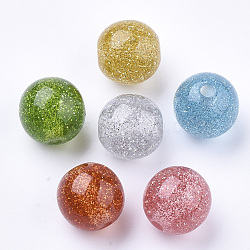 Resin Beads, with Glitter Powder, Round, Mixed Color, 16mm, Hole: 3mm(RESI-T036-07B)