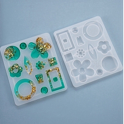 DIY Dangle Earring Accessories Silicone Molds, for UV Resin & Epoxy Resin Jewelry Making, Mixed Shape, White, 117x99x7mm, Inner Size: 15~45x14~45mm, Hole: 1~2mm(DIY-D049-15)