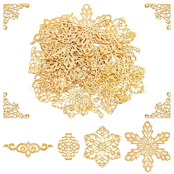 Elite 5 Style Iron Filigree Joiners Links, Hollow, Snowflake/Flower/Triangle, Golden, 22~55x30~65x0.5~1mm, 96pcs/box(IFIN-PH0001-95)