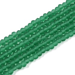 Transparent Glass Beads Strands, Faceted, Frosted, Rondelle, Green, 2.9~3.3mm, Hole: 1mm, about 148~150pcs/strand, 39.5~40cm(EGLA-A044-T2mm-MD18)