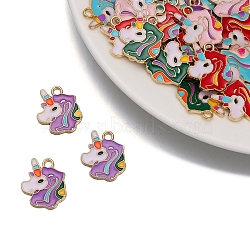 Alloy Enamel Pendants, Unicorn Charm, Golden, Medium Purple, 18x16mm(PW-WG47408-03)