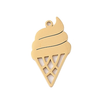 304 Stainless Steel Pendants, Laser Cut, Ice Cream Charm, Real 18K Gold Plated, 21x12x1mm, Hole: 1.2mm