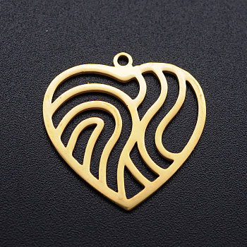 201 Stainless Steel Filigree Charms, Heart with Wavy, Golden, 22x22x1mm, Hole: 1.4mm