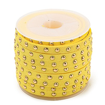 Faux Suede Cord, with Golden Tone Alloy Rivet, For Punk Rock Jewelry Making, Yellow, 5x2.5mm, about 5.46 yards(5m)/roll