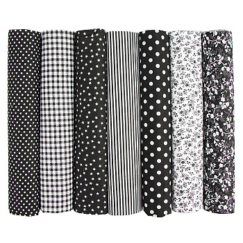 Printed Cotton Fabric, for Patchwork, Sewing Tissue to Patchwork, Quilting, Square, Black, 50x50cm, 7pcs/set