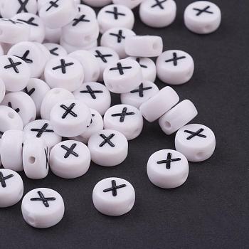Acrylic Beads, with Horizontal Hole, Letter, Flat Round, Letter.X, 7x4mm, Hole: 1mm, about 3500pcs/500g