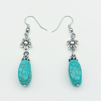Teardrop Synthetic Turquoise & Alloy Dangle Earrings, Turquoise, show in picture1