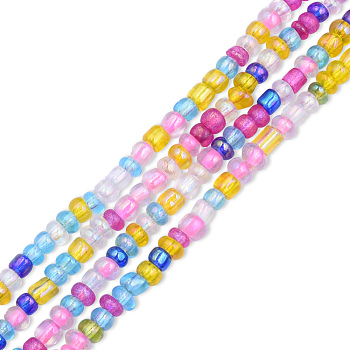 Transparent Glass Beads Strands, Rainbow Plated, Flat Round, Mixed Color, 3.5~4.5x1.5~5mm, Hole: 1mm, about 139~144pcs/strand, 15.94 inch(40.5cm)