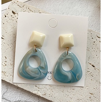 Acrylic Stud Dangle Earrings, Nuggets, Cadet Blue, 50mm