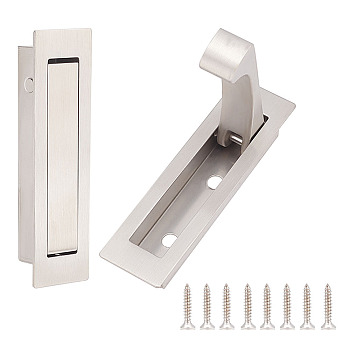 304 Stainless Steel Pocket Door Pull Handle, Edge Pull, Flush Mount Door Pull for Pocket Sliding Door, with Screws, Rectangle, Stainless Steel Color, 80x22x13.5mm, Hole: 5mm