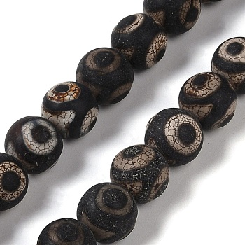 Tibetan Style dZi Beads, Natural Weathered Agate Beads Strands, Round, Dyed & Heated, 3-Eye, 10mm, Hole: 1mm, about 38pcs/strand, 14.57''(37cm)