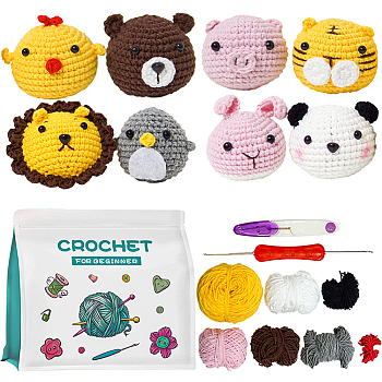 DIY Doll Crochet Kit, Including Plastic Locking Stitch Makers & Button, Fiber Yard, Cotton, Iron & Plastic Crochet Hooks, Colorful, 65mm