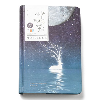 A5 Luminous Paper Notebooks, Rectangle Glow in the Dark Notebook, with Color Printing Inner Page & Rope Bookmarks, for Diary, Notes and Alumni Book, Midsummer Night, Deer Pattern, 188x128x20mm, about 128 sheets/book