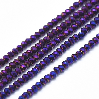 Electroplate Glass Beads Strands, Full Plated, Faceted, Abacus, Purple Plated, 2x1.5~1.6mm, Hole: 0.8mm, about 235 pcs/Strand, 14.17 inch(36cm)