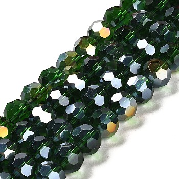 Transparent Glass Beads, Faceted, Round, Sea Green, 10x8.5~9mm, Hole: 1.6mm, about 67pcs/strand, 23.62''(60cm)