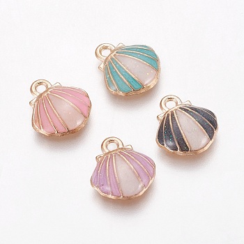 Alloy Enamel Charms, Shell, Light Gold, Mixed Color, 12.5x11.5x3mm, Hole: 1.4mm