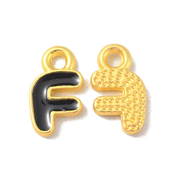 Alloy Enamel Pendants, Matte Gold Color, Letter Charm, Nickel Free, Letter F, 10x6x1.5mm, Hole: 1.6mm
