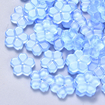 Transparent Single Face Spray Painted Glass Beads, Flower, Light Sky Blue, 11.5x12x2.5mm, Hole: 1mm