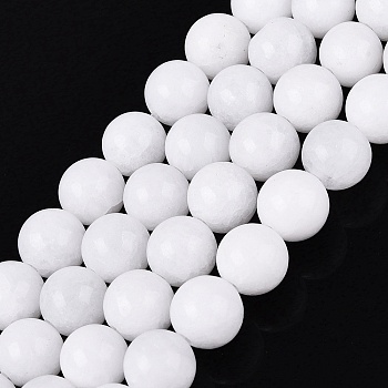 Dyed Natural White Jade Round Bead Strands, White, 8mm, Hole: 1mm, about 48pcs/strand, 14.9 inch