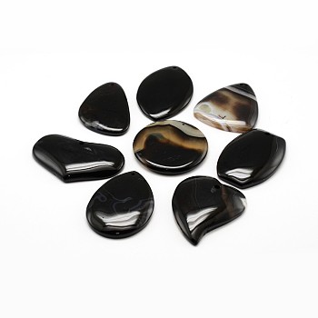 Natural Black Agate Pendants, Mixed Shapes, 30~61x22~52x5~7mm, Hole: 1.5~2mm