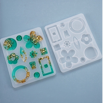 DIY Dangle Earring Accessories Silicone Molds, for UV Resin & Epoxy Resin Jewelry Making, Mixed Shape, White, 117x99x7mm, Inner Size: 15~45x14~45mm, Hole: 1~2mm