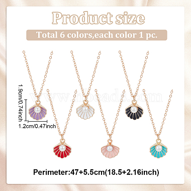 6Pcs 6 Colors Enamel Shell with Plastic Pearl Pendant Necklaces Set for Women(NJEW-AN0001-54)-2