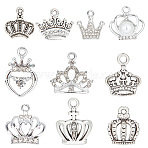 60Pcs 10 Style Alloy Pendants, Crown Charm, Antique Silver & Platinum, 14~20x12~18x1.5~8.5mm, Hole: 1~2.5mm, 6pcs/style(FIND-SC0005-21)