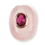 Natural Rose Quartz Beads, with Brass Micro Pave Cubic Zirconia, Flat Oval, Rack Plating, Long-Lasting Plated, Lead Free & Cadmium Free, Real 18K Gold Plated, 20x15x10mm, Hole: 3mm(GG-CBA407D-05G)