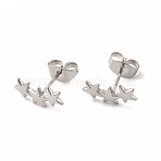 Non-Tarnish 304 Stainless Steel Star Stud Earrings for Women, with 201 Stainless Steel Earplug, Stainless Steel Color, 12.5x6mm, Pin: 0.7mm(EJEW-C004-01P)