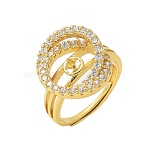 Brass Micro Pave Cubic Zirconia Adjustable Ring Settings, for Half Drilled Beads, Rack Plating, Long-Lasting Plated, Lead Free & Cadmium Free, Golden, Inner Diameter: 18mm, Tray: 18x16.5mm, Pin: 3x0.8mm(KK-K297-05G)