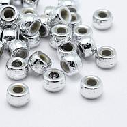 Plating Eco-Friendly Plastic Beads, Large Hole Beads, Column, Silver Color Plated, 9x5.5mm, Hole: 4mm, about 1730pcs/500g(KY-K002-11S)