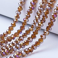 Electroplate Glass Beads Strands, AB Color Plated, Faceted, Rondelle, Saddle Brown, 8x6mm, Hole: 1mm, about 72pcs/strand, 16.14 inch(41cm)(EGLA-A034-T8mm-B08)