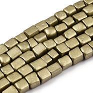 Opaque Spray Painted Glass Bead Strands, Rectangle, Dark Goldenrod, 2~4.5x3.5~4x3.5~4mm, Hole: 1.2mm, about 105~110pcs/strand, 14.88 inch~15.28 inch(37.8~38.8cm)(GLAA-N047-08-A05)