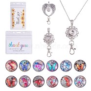 DIY Interchangable Pendant ID Card Holder Necklace Making Kit, Including Butterfly Glass Snap Cabochon, Alloy Wing Snap Base Settings, 304 Stainless Steel Cable Chains Necklaces, Platinum & Stainless Steel Color, 17Pcs/box(DIY-SZ0009-81)