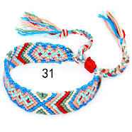 Cotton Braided Rhombus Pattern Cord Bracelet, Ethnic Tribal Adjustable Brazilian Bracelet for Women, Royal Blue, 5-7/8~14-1/8 inch(15~36cm)(FIND-PW0013-003A-31)