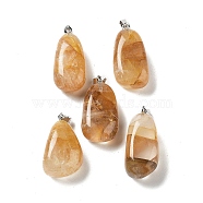 Natural Yellow Hematoid Quartz Pendants, Nuggets Charms with Stainless Steel Color Plated 201 Stainless Steel Snap on Bails, 29.5~37x15~18x8~12mm, Hole: 5x3mm(G-P525-01P-04)